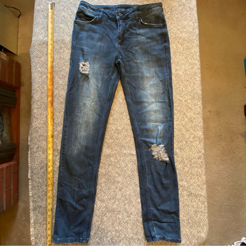 ASOS Slim Fit Jeans Distressed Blue Denim High Rise size 30 10